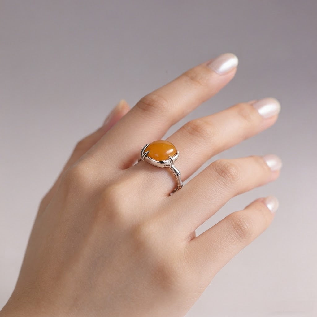 Anel Bamboo Amber em Prata de Lei 925