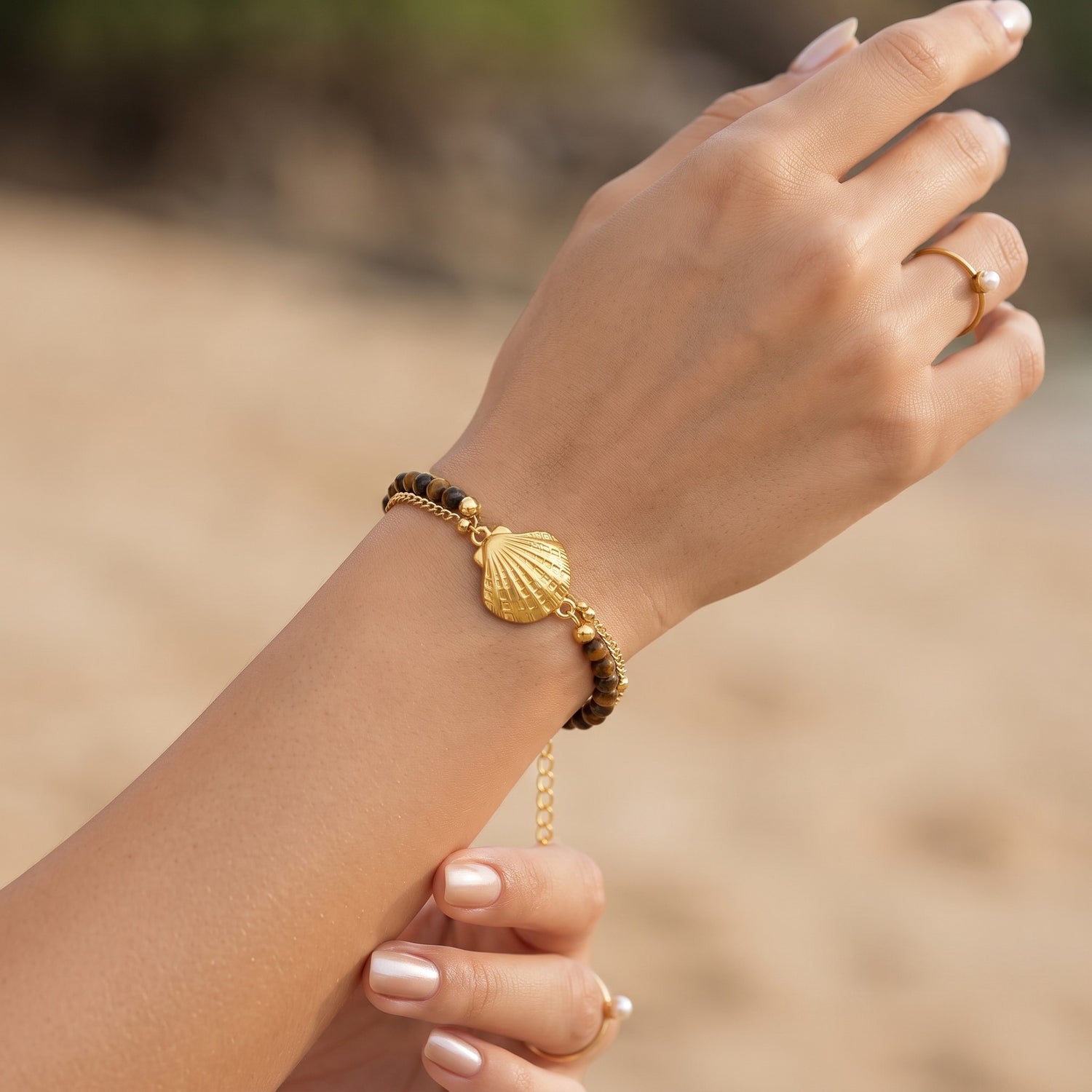 Pulseira Oceano em Pedra Natural e Aço Inoxidável