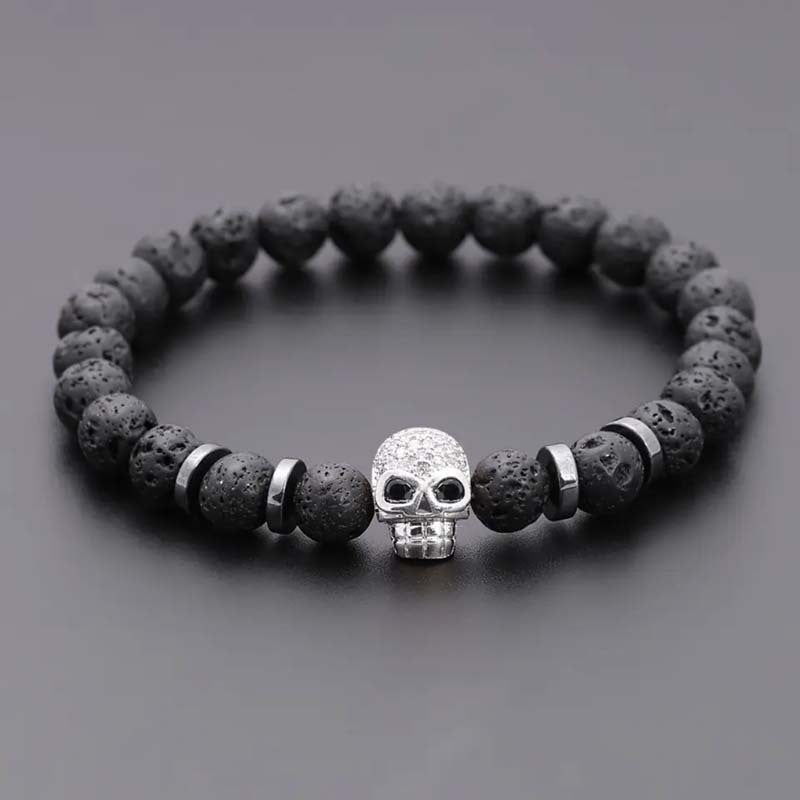 Pulseira Skull em Pedra Natural