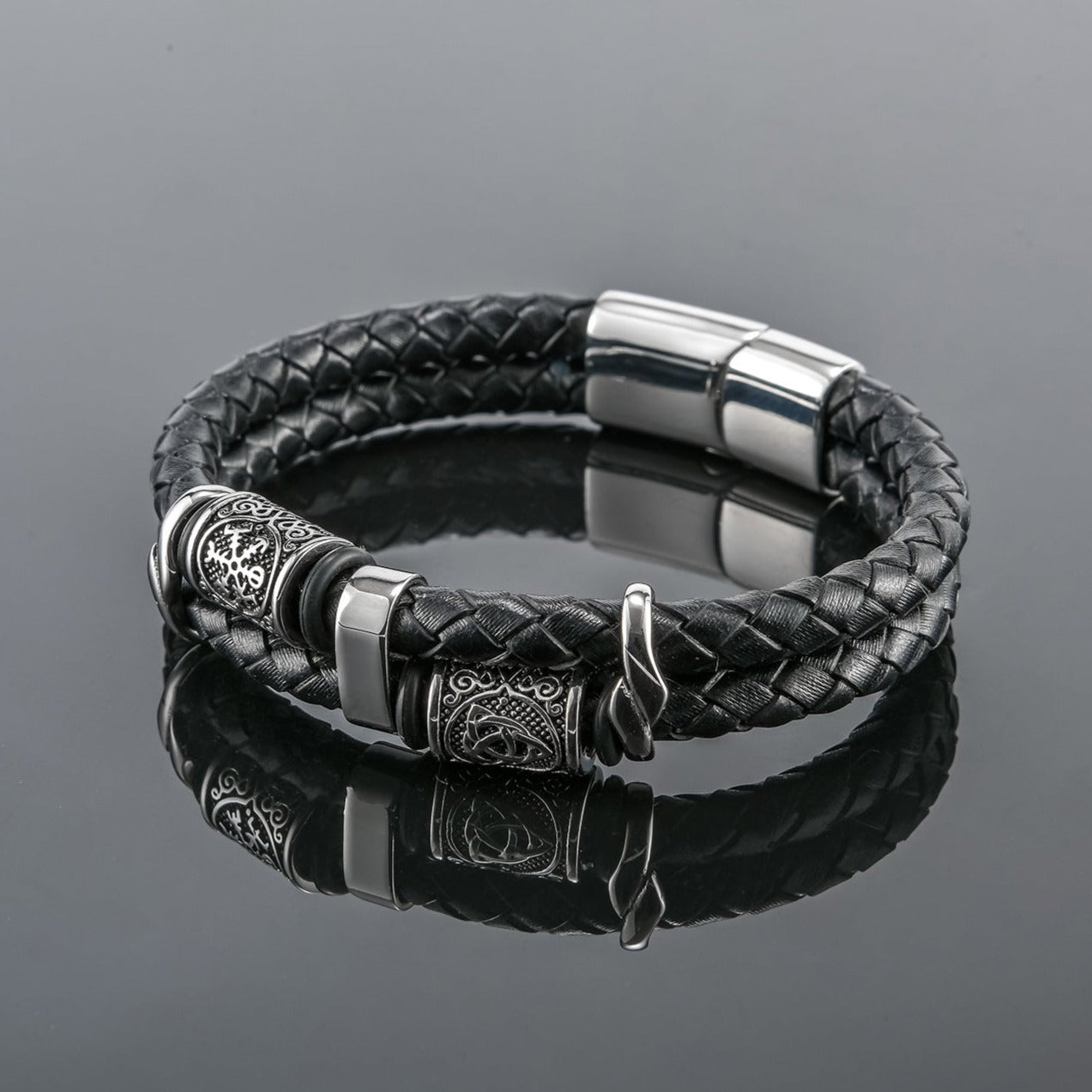 Pulseira de Couro e Aço Inoxidável