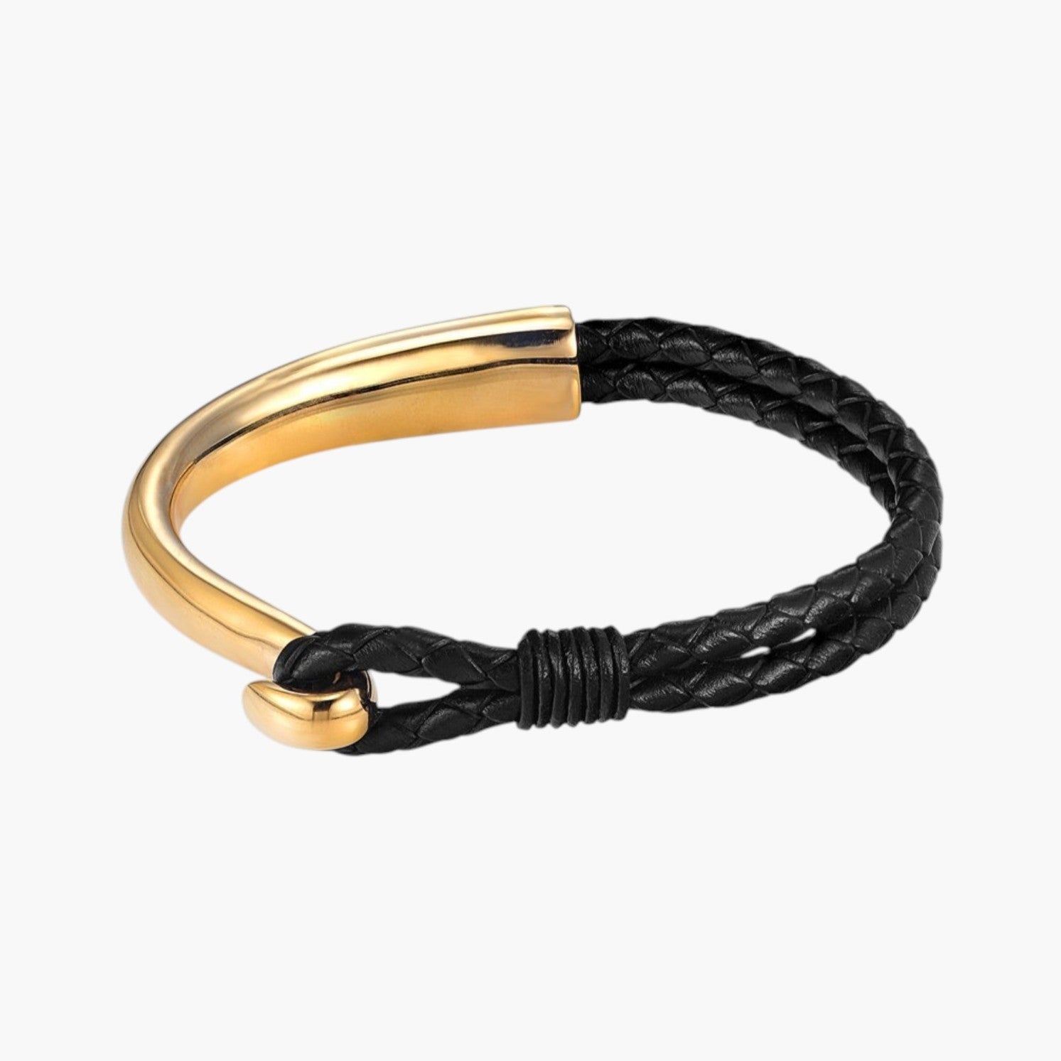 Pulseira Gancho em Couro e Aço Inoxidável 316L