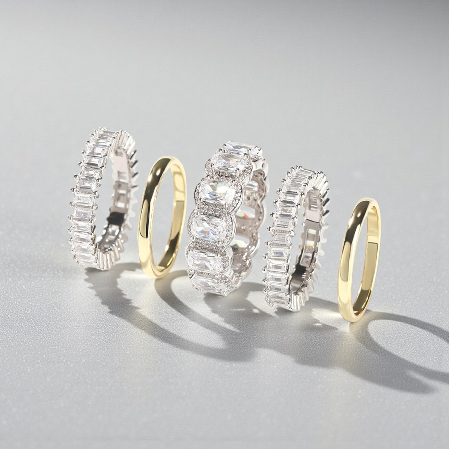 Conjunto de 5 Anéis com Zircónias