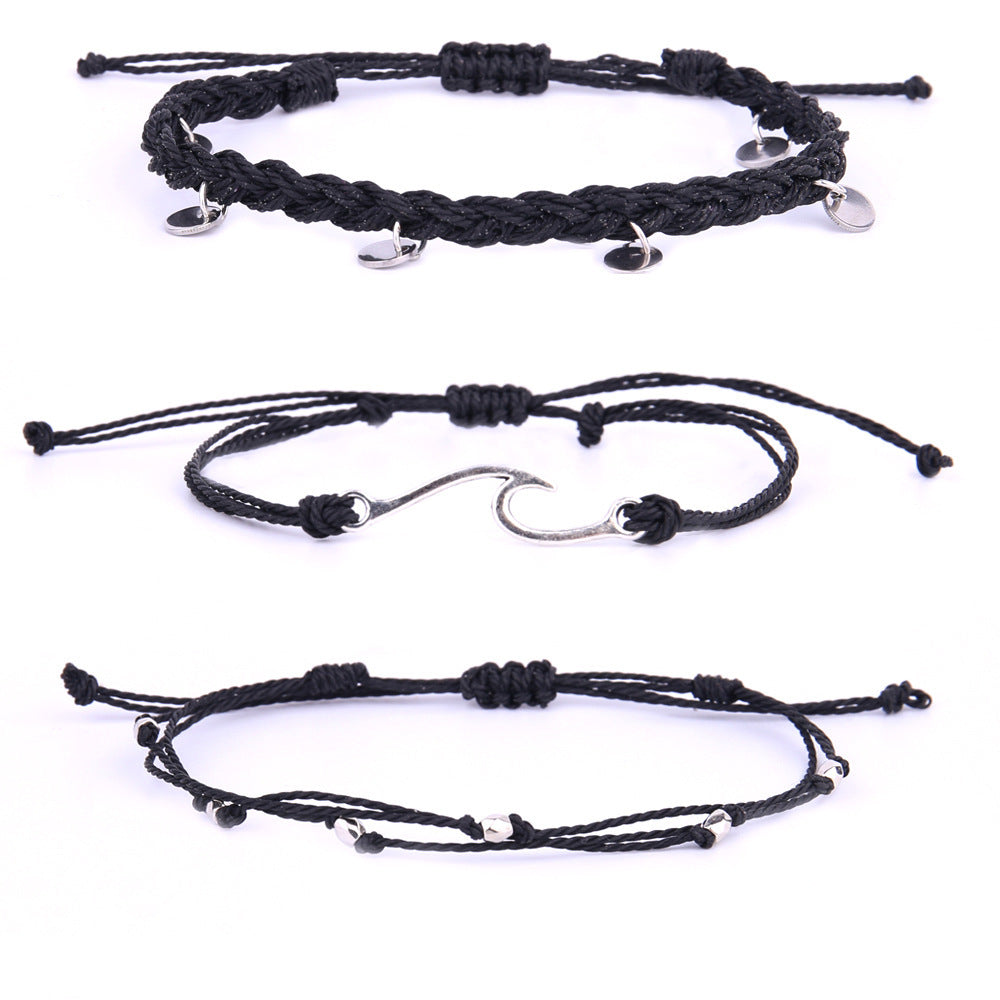 Conjunto de 3 Pulseiras em Corda e Aço Inoxidável