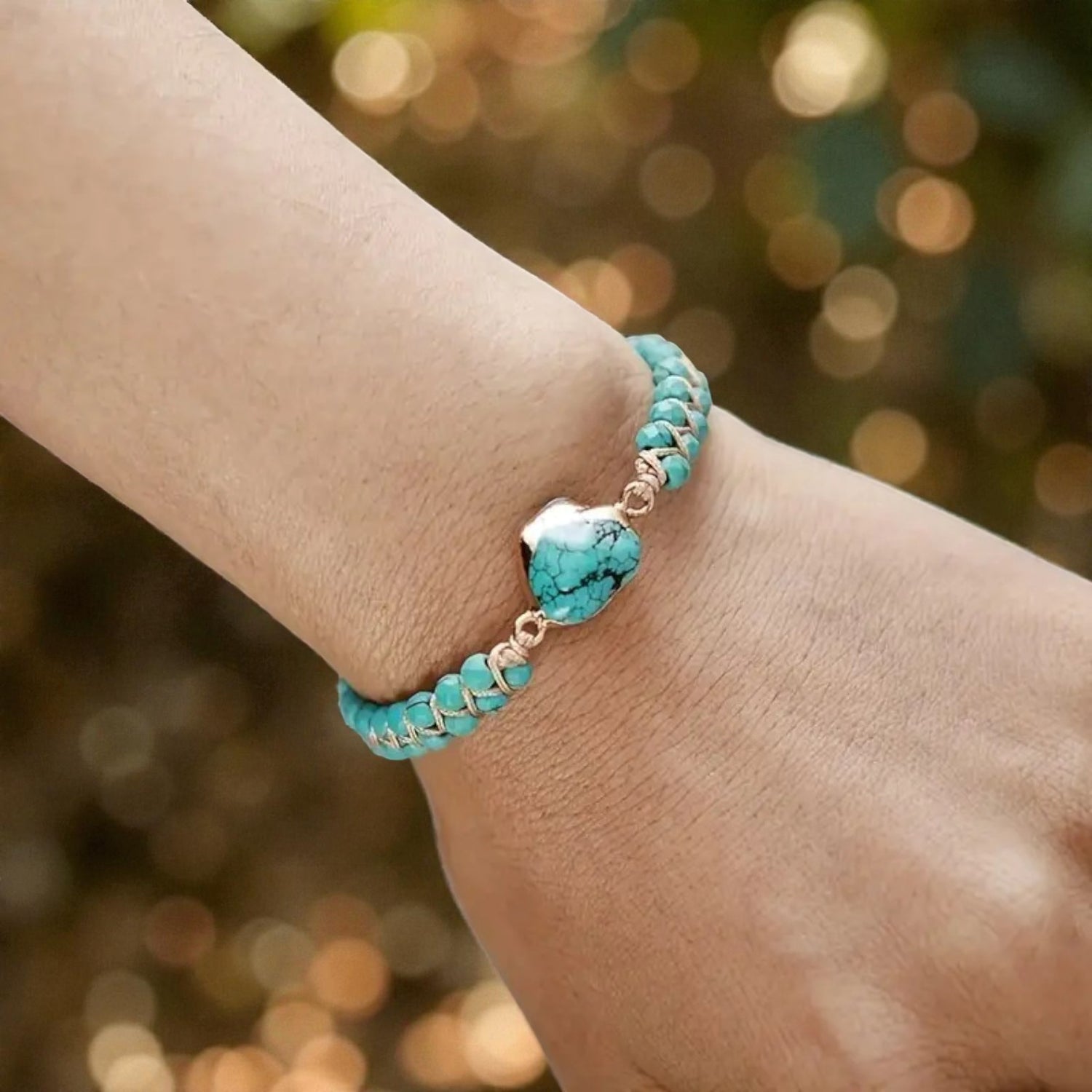 Pulseira em Pedra Natural Azul-Turquesa