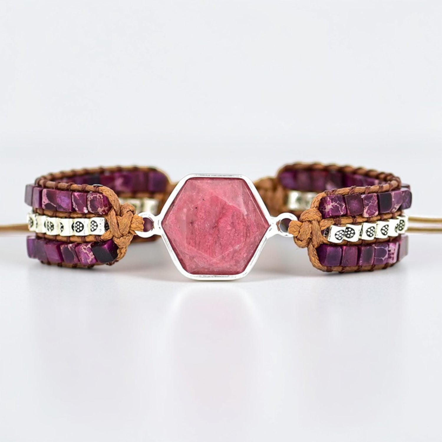 Pulseira de Couro e Pedra Natural