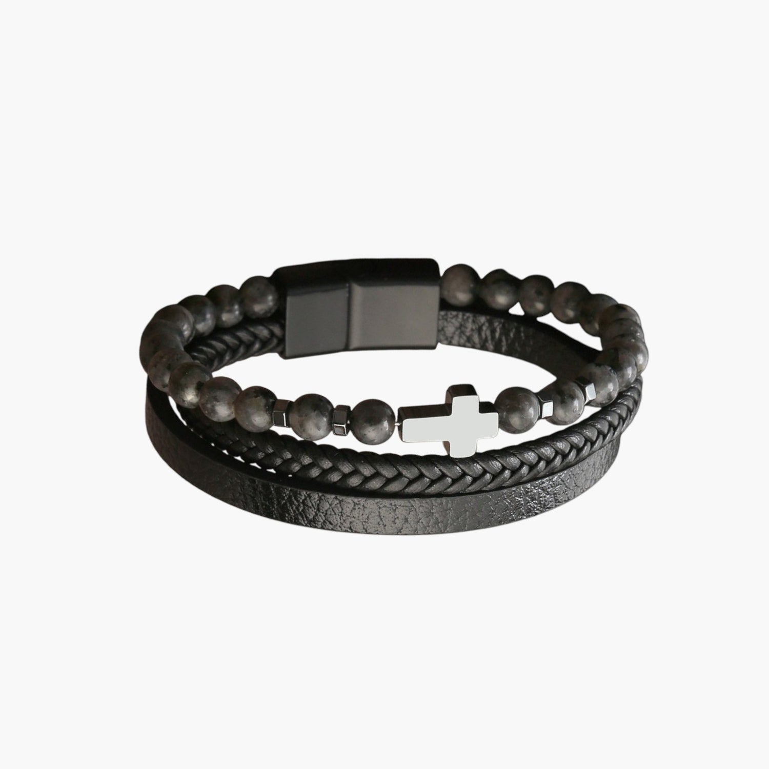 Pulseira de Couro e Pedra Natural