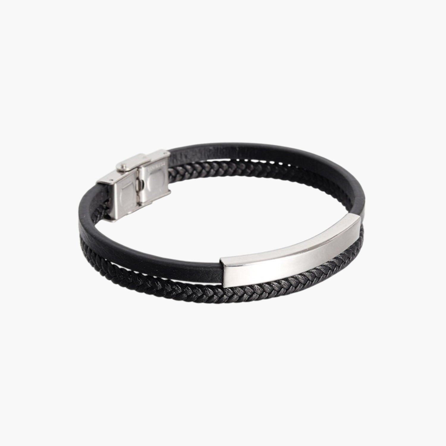 Pulseira de Couro e Aço Inoxidável