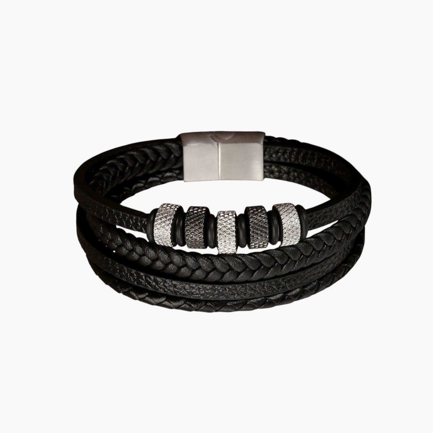 Pulseira de Couro e Aço Inoxidável