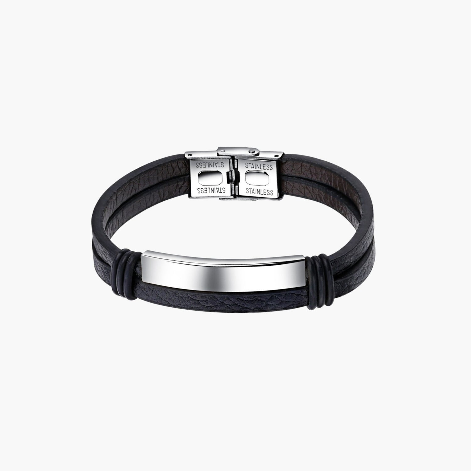 Pulseira de Couro e Aço Inoxidável