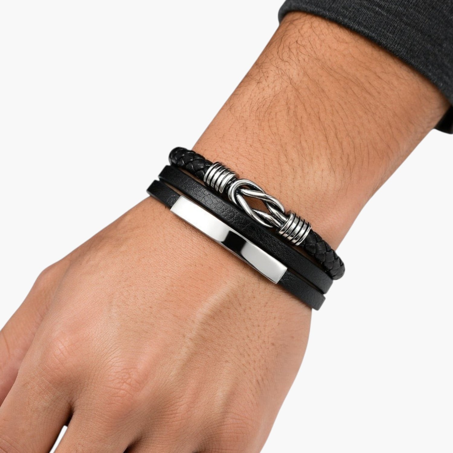 Pulseira de Couro e Aço Inoxidável