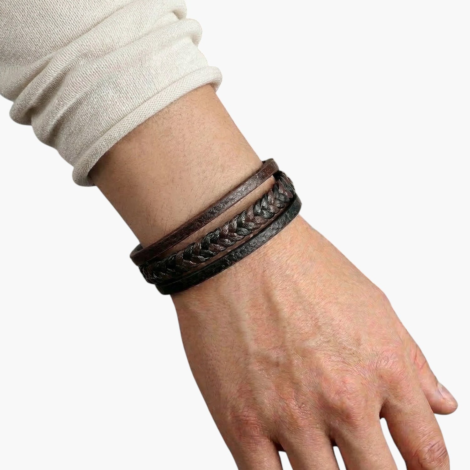 Pulseira de Couro e Aço Inoxidável