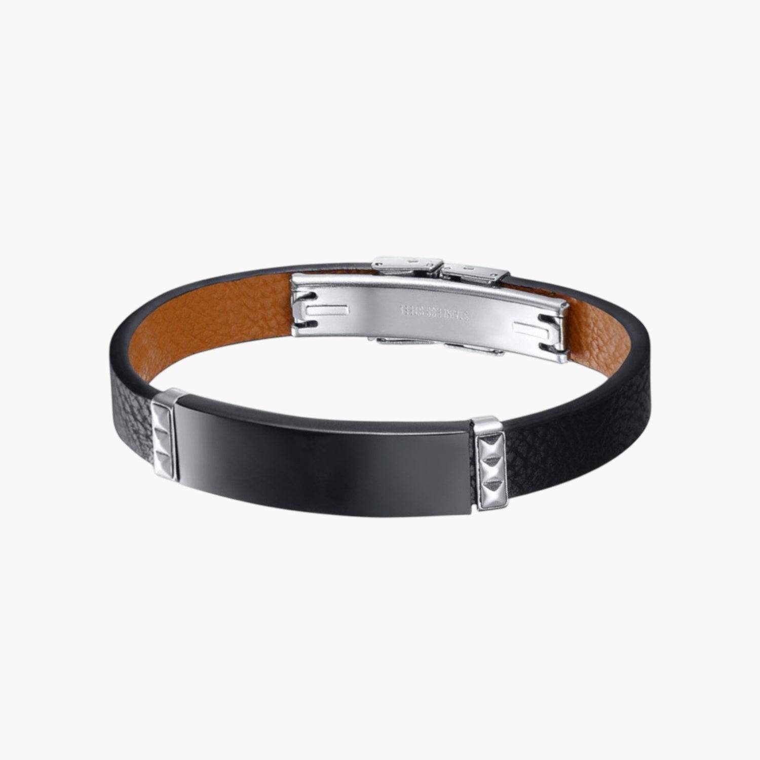 Pulseira de Couro e Aço Inoxidável