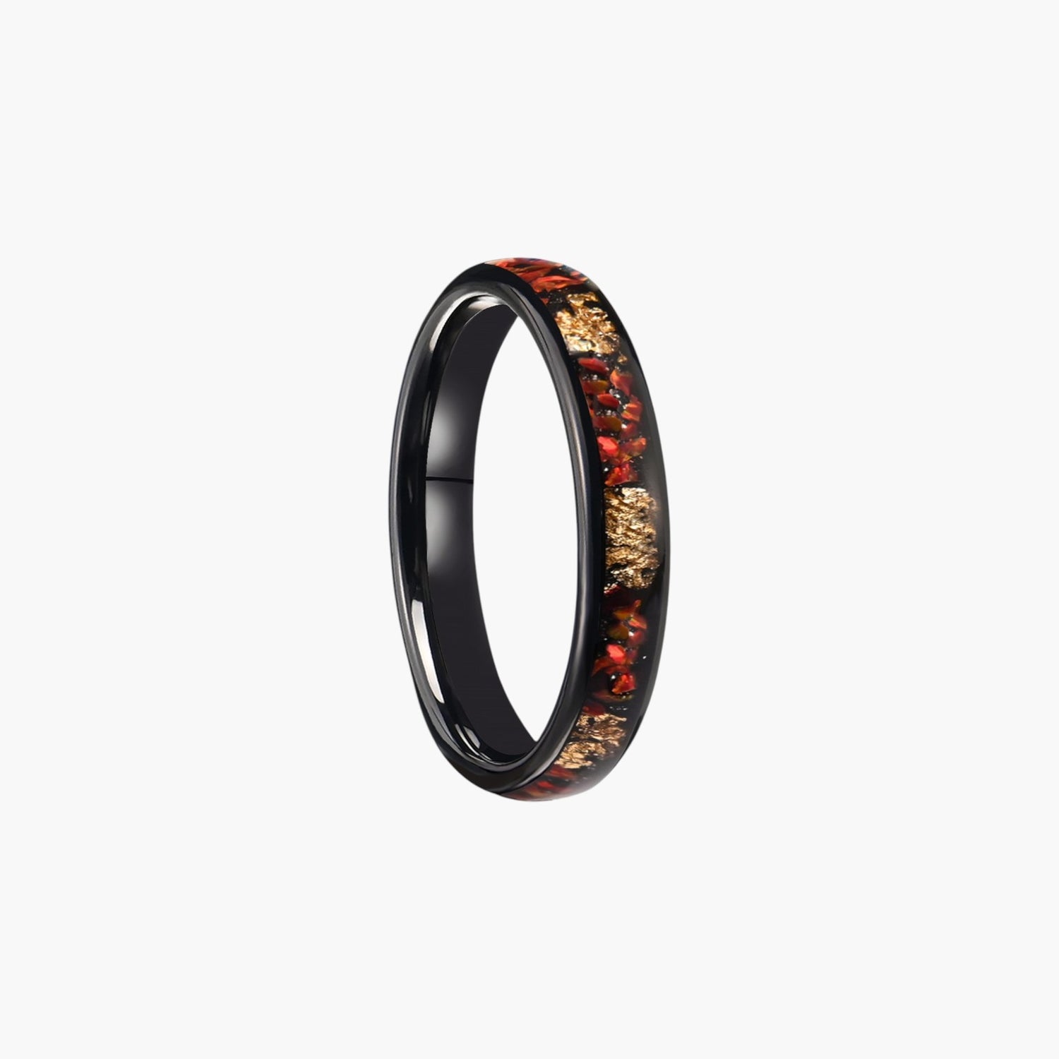 Anel de Tungsténio com Incrustação de Opala e Folha de Ouro