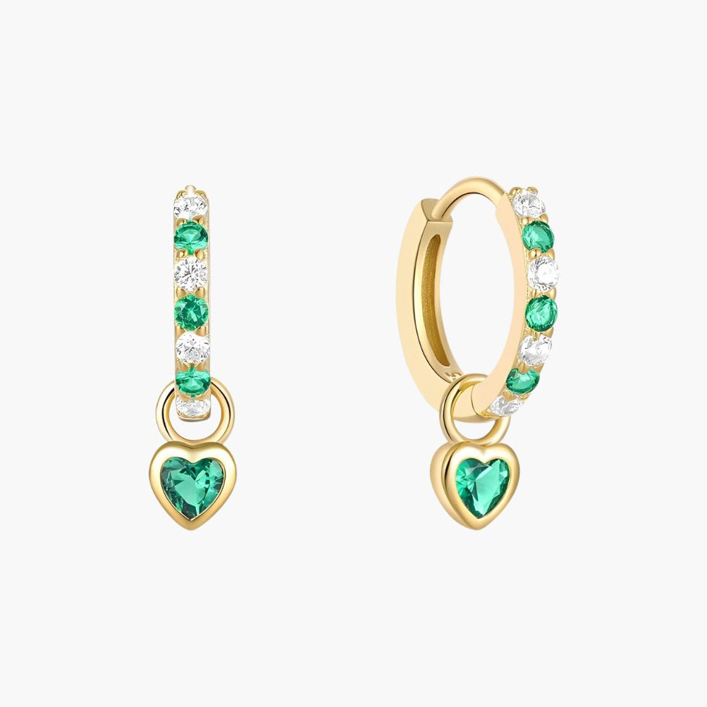 Pendientes de Aro en Plata de Ley 925 con Corazón Colgante y Circonitas
