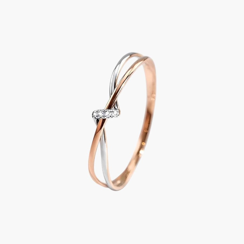 Anillo Entrelazado Bicolor con Circonitas
