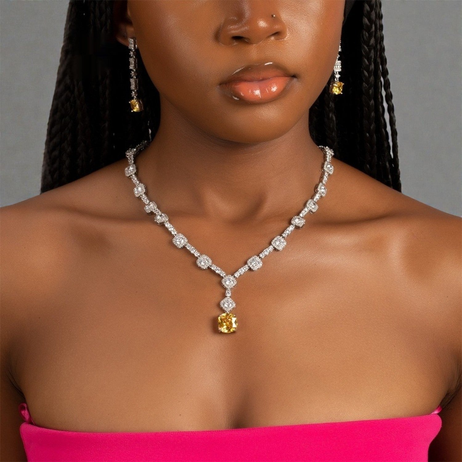 Conjunto de Colar e Brincos Citrino