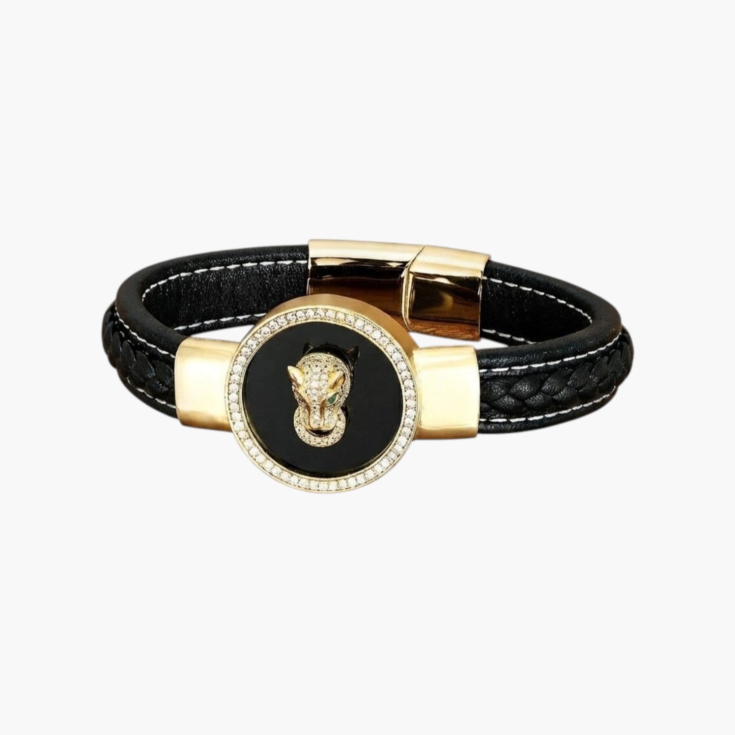 Pulseira Pantera em Couro e Aço Inoxidável