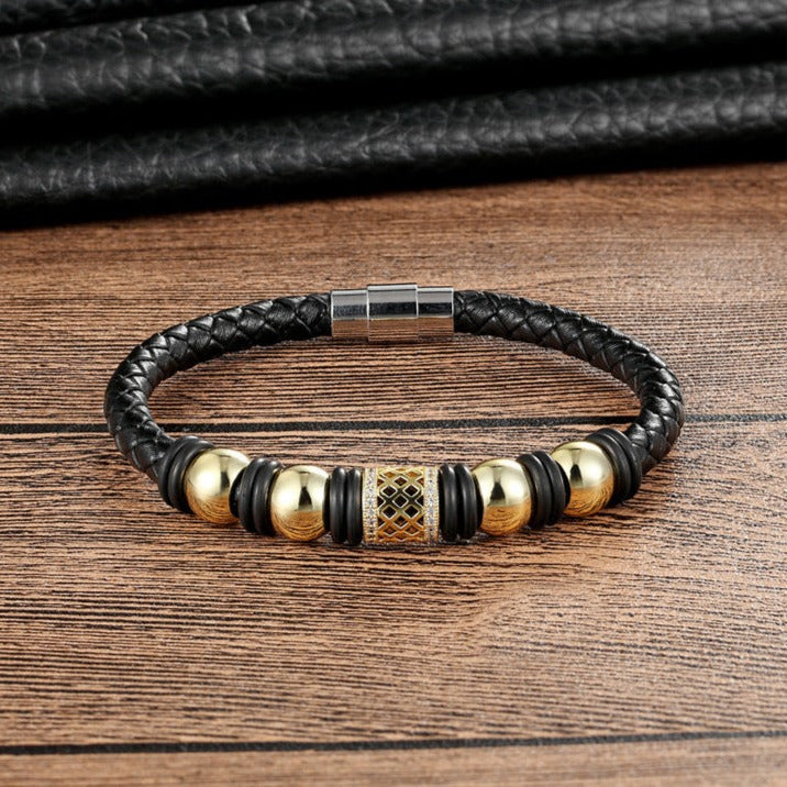 Pulseira de Couro com Zircônia