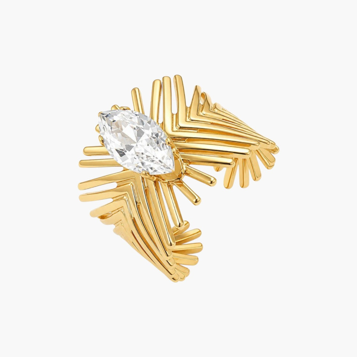 Anillo Statement con Patrón de Rayos y Circonita