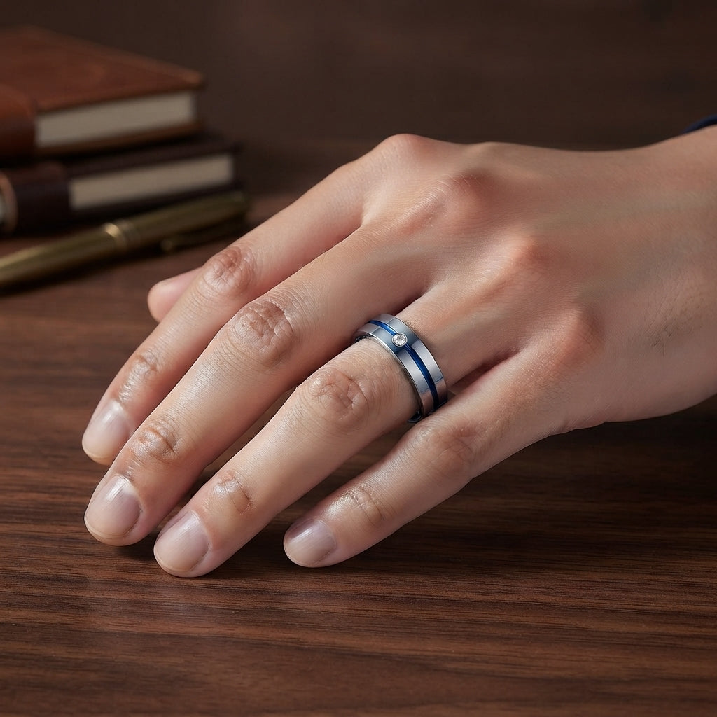 Tungsten Steel Solitaire Ring