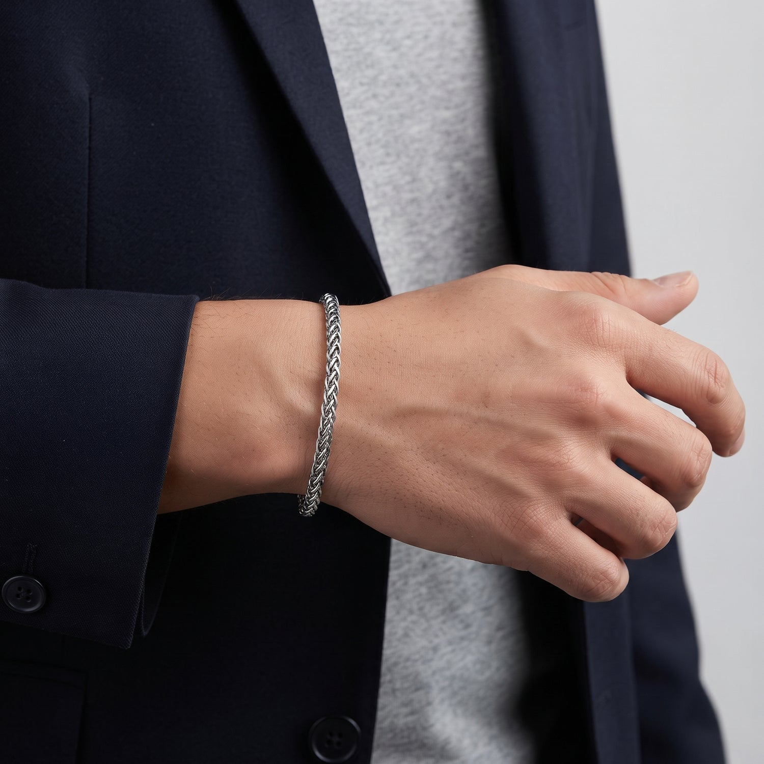 Pulseira Corrente Entrançada em Aço Inoxidável