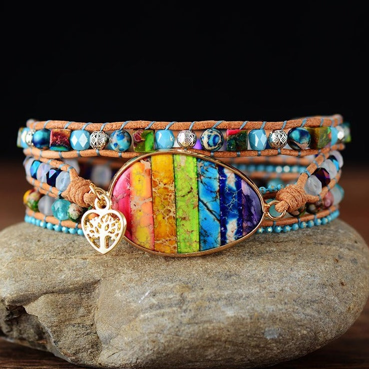 Pulsera de cuero y piedra natural de los 7 chakras