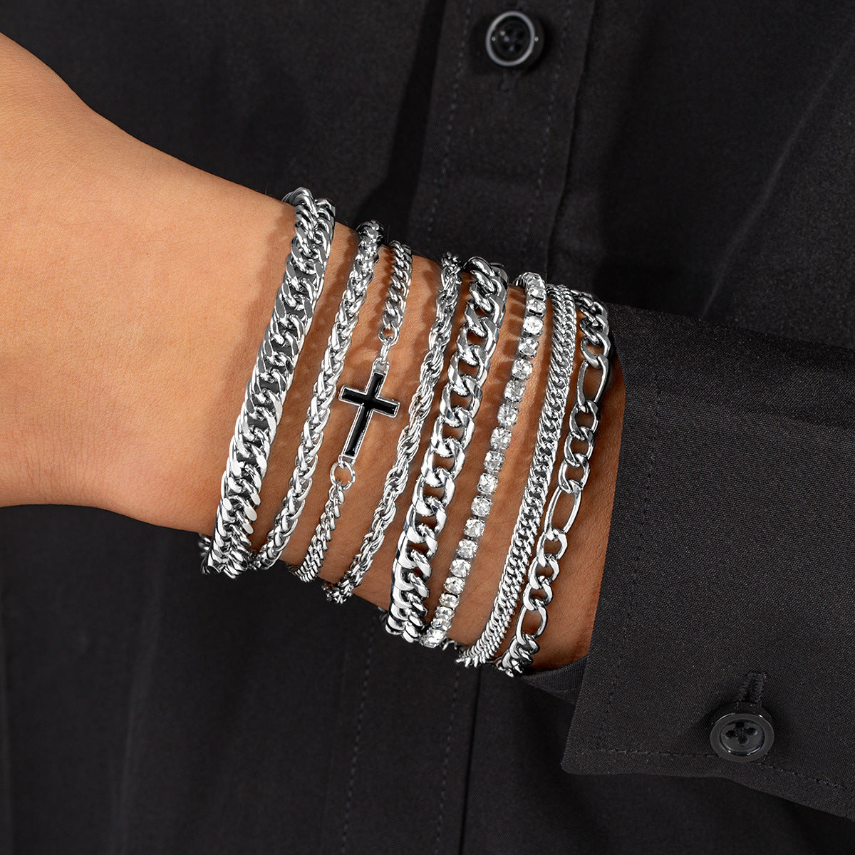 Conjunto de Pulseiras de Corrente com Cruz