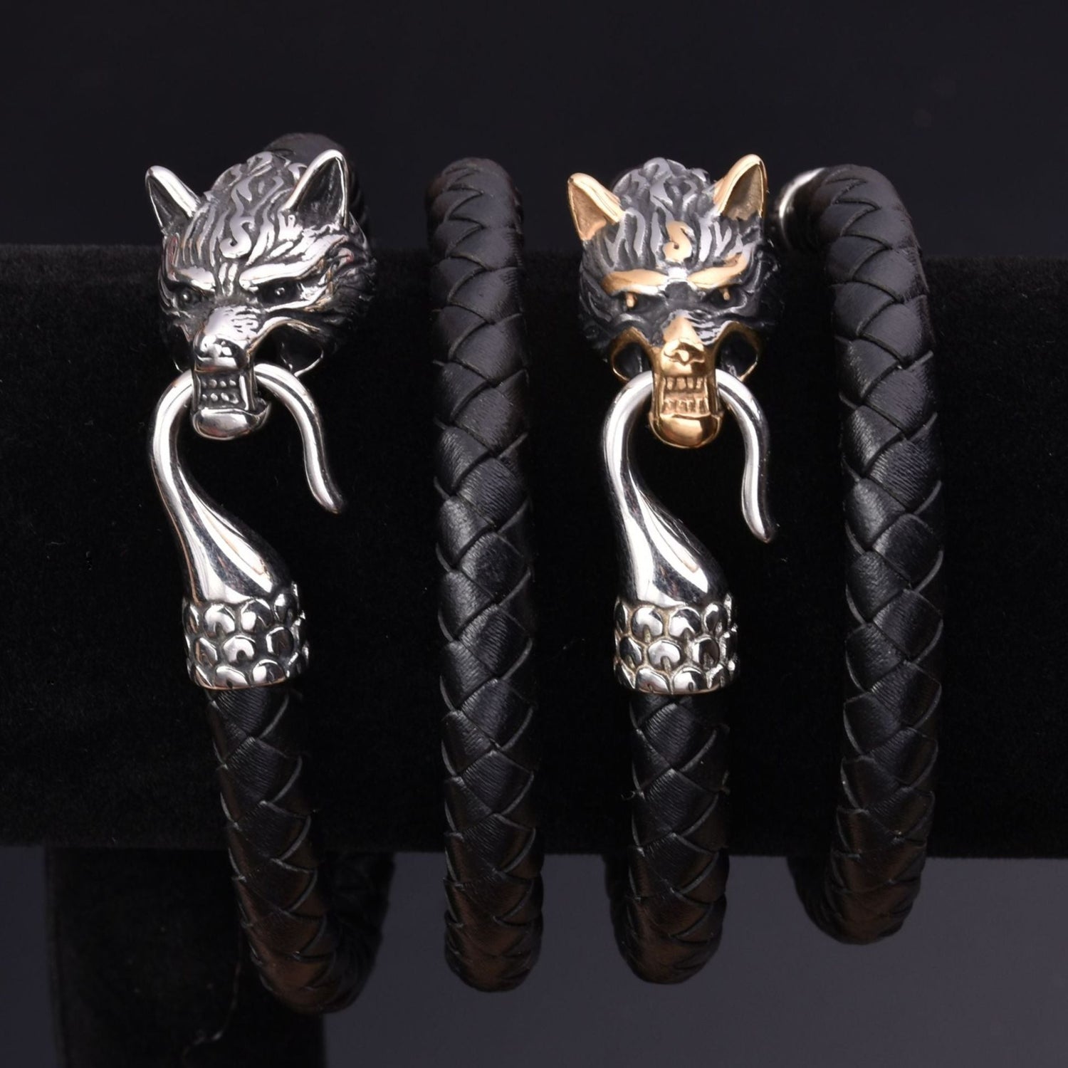 Pulseira Viking de Couro e Aço Inoxidável