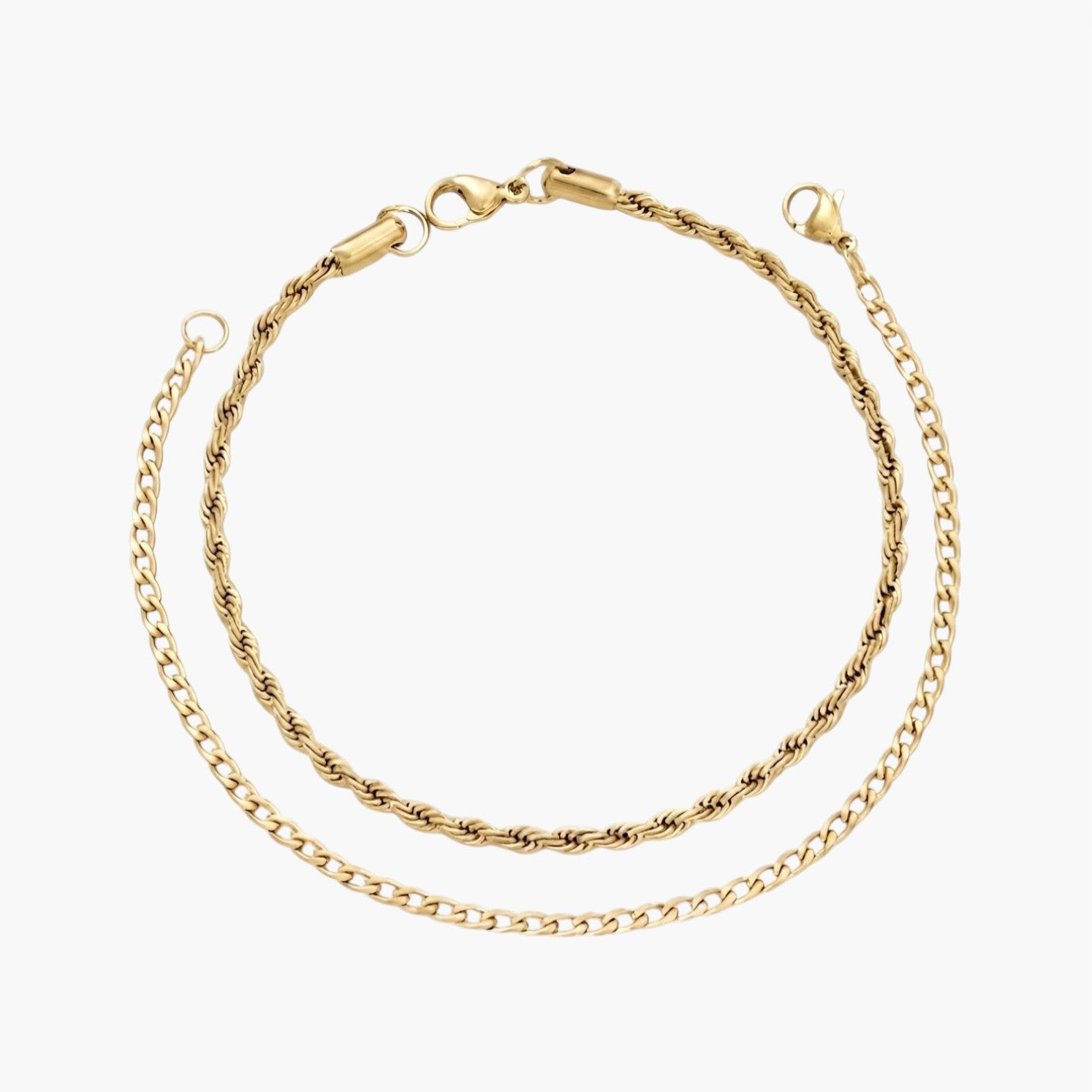 Conjunto de 2 Pulseiras Corrente Torcida e Elos em Aço Inoxidável