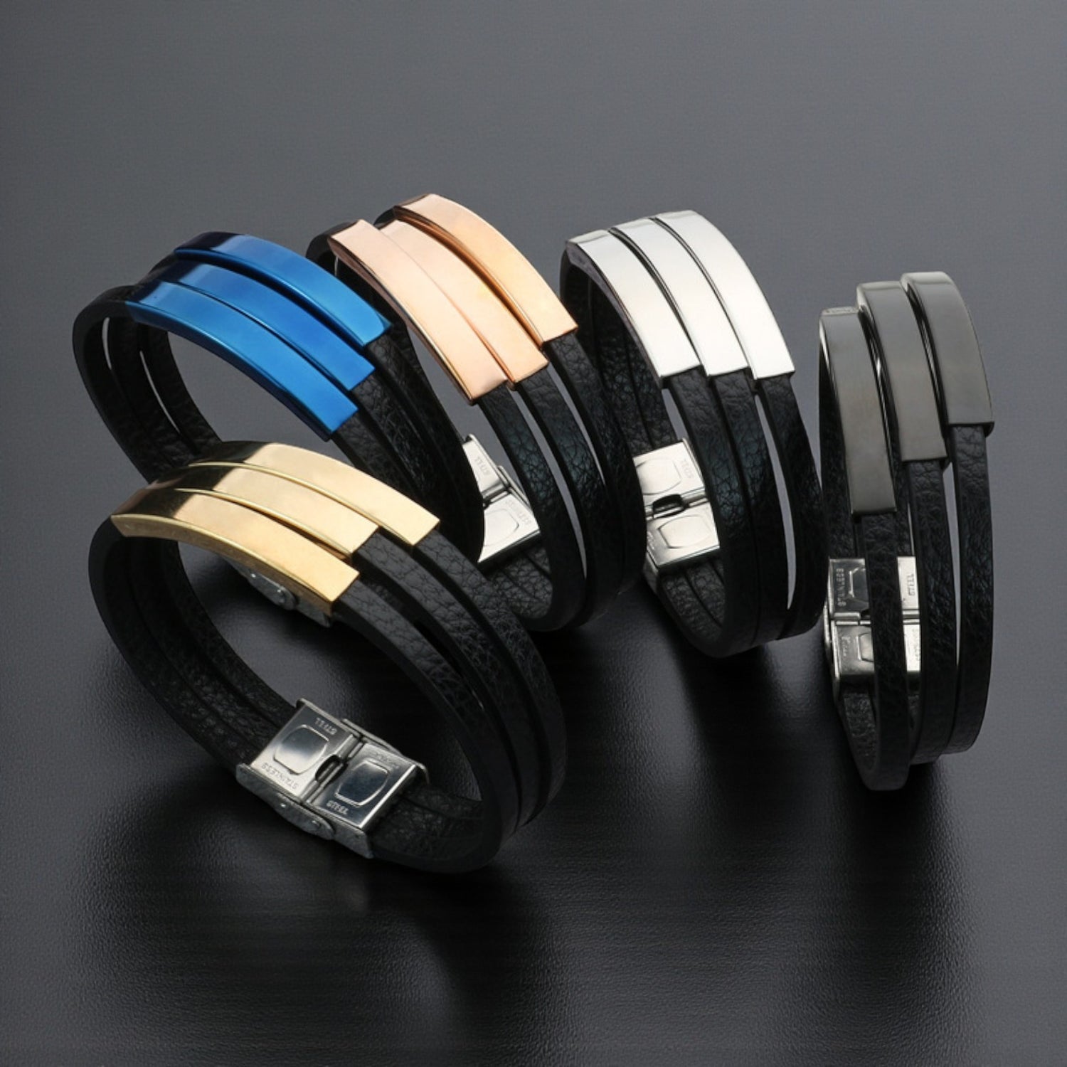 Pulseira de Couro e Aço Inoxidável