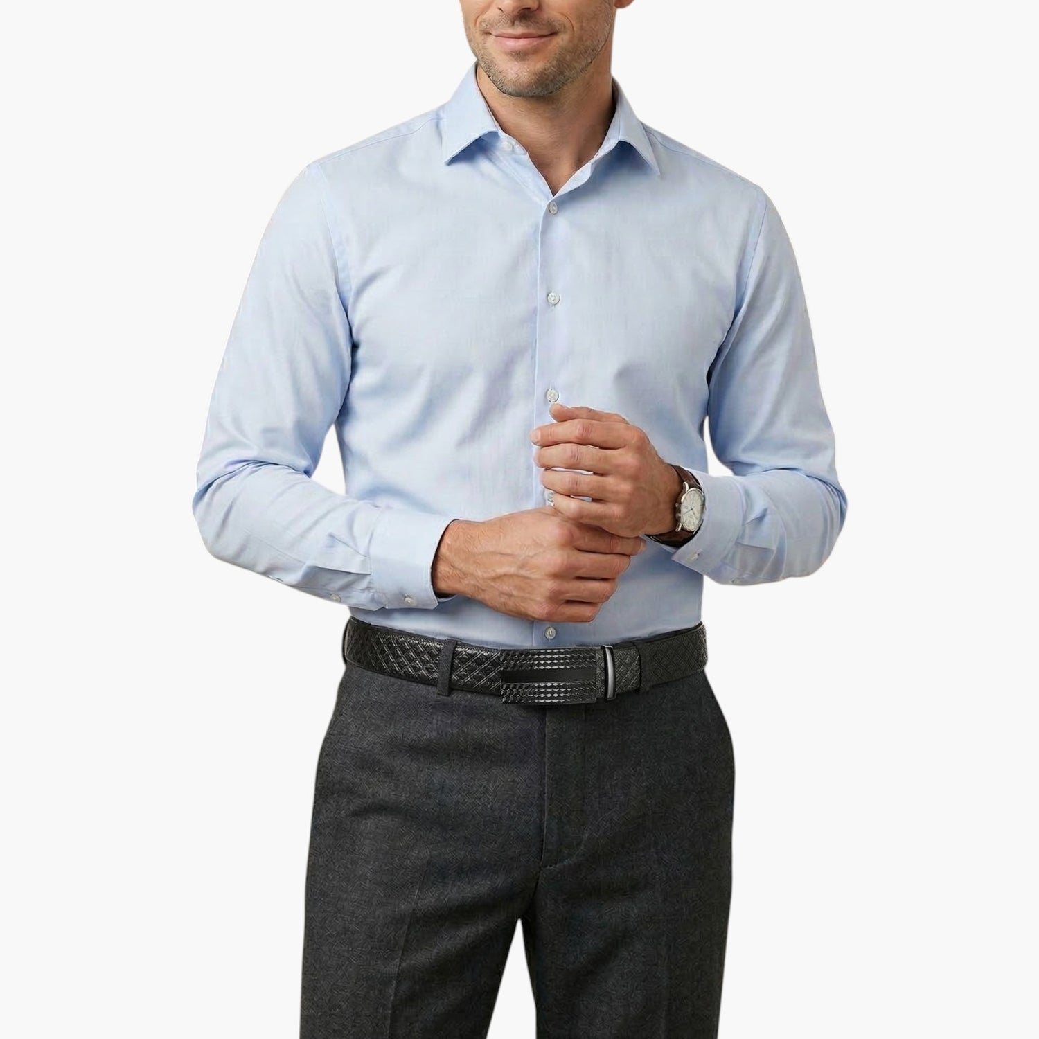 Cinto com Fivela Automática em Pele Genuína para Homem