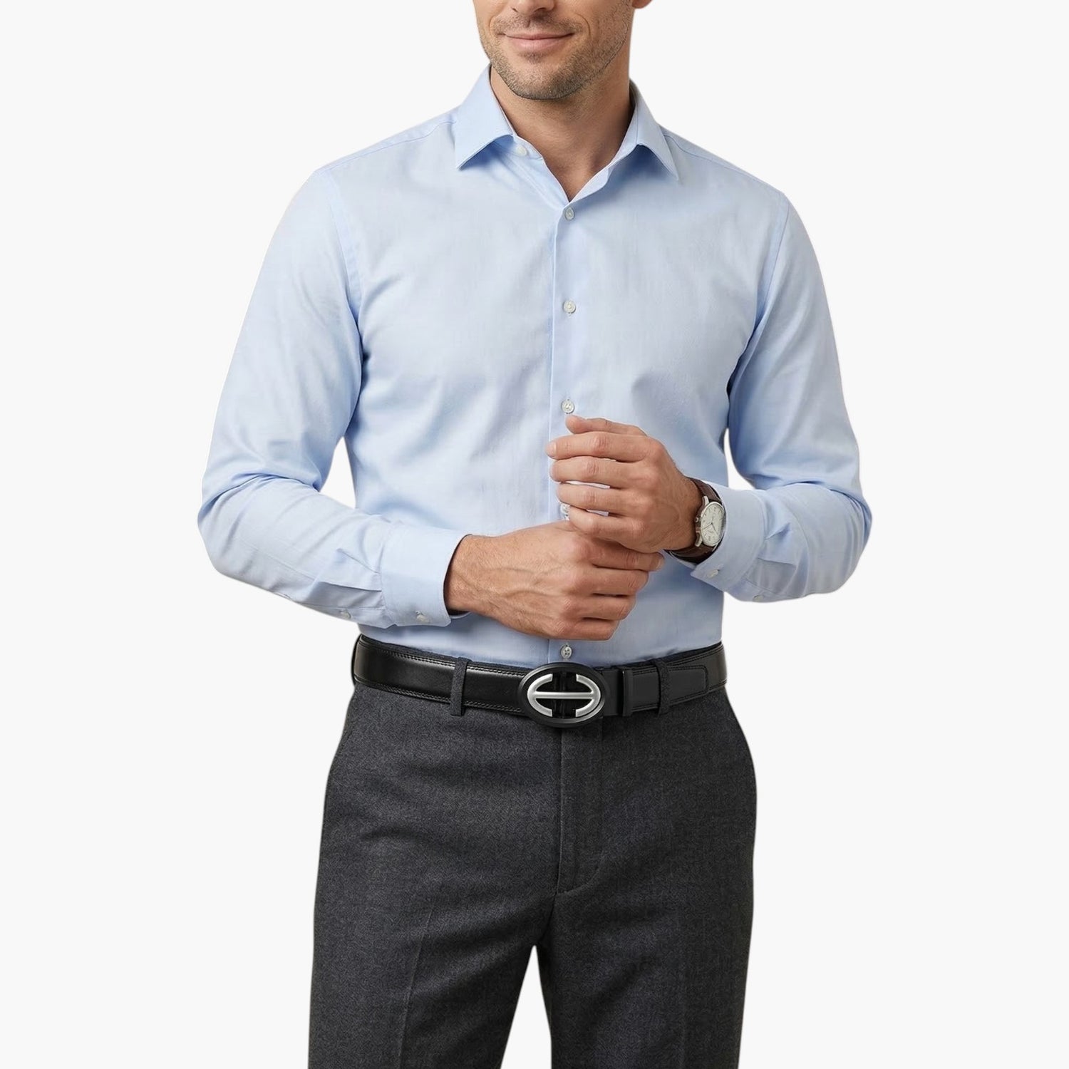 Cinto com Fivela Automática em Pele Genuína para Homem