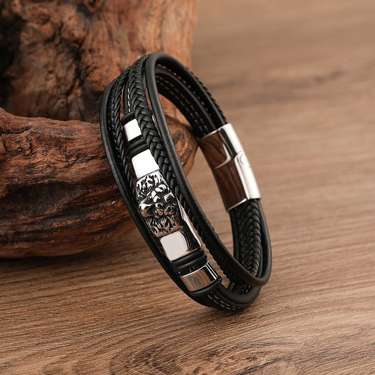 Pulseira de Couro e Aço Inoxidável