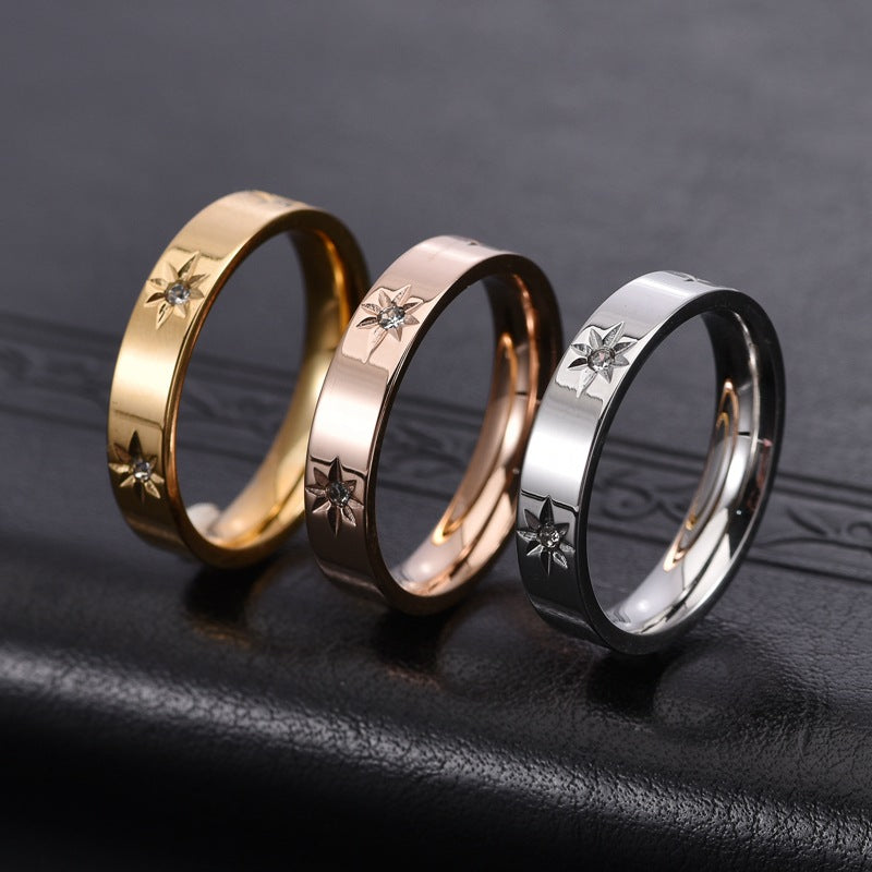 Anel com Estrela de Cinco Pontas em Aço Inoxidável