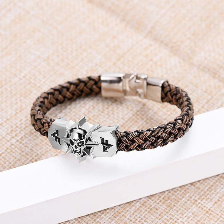Pulseira Skull de Couro
