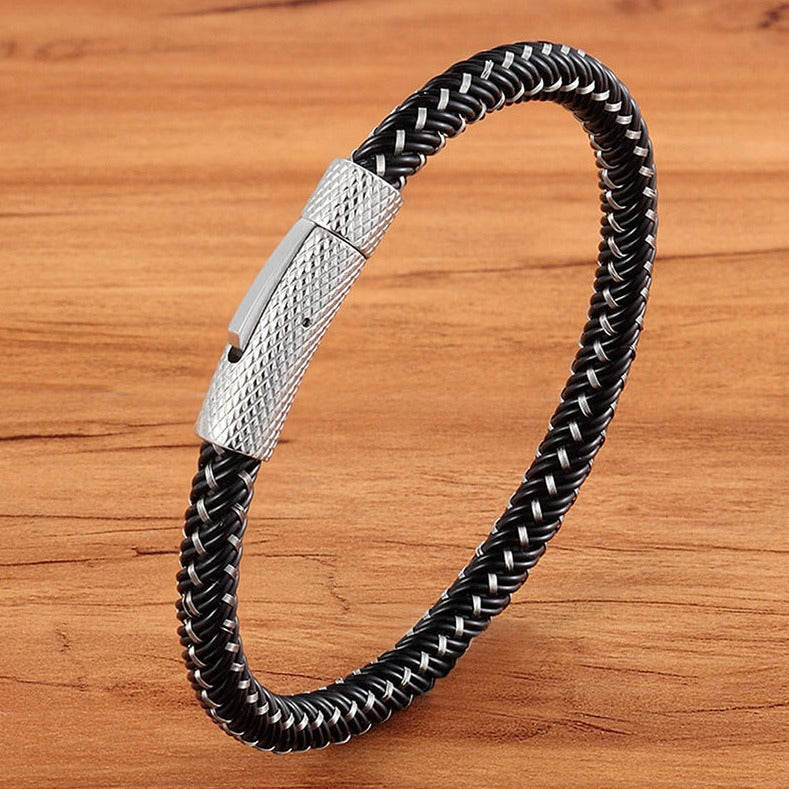 Pulseira de Couro e Aço Inoxidável