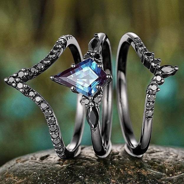 Conjunto de 3 Anéis Retro com Zircónia