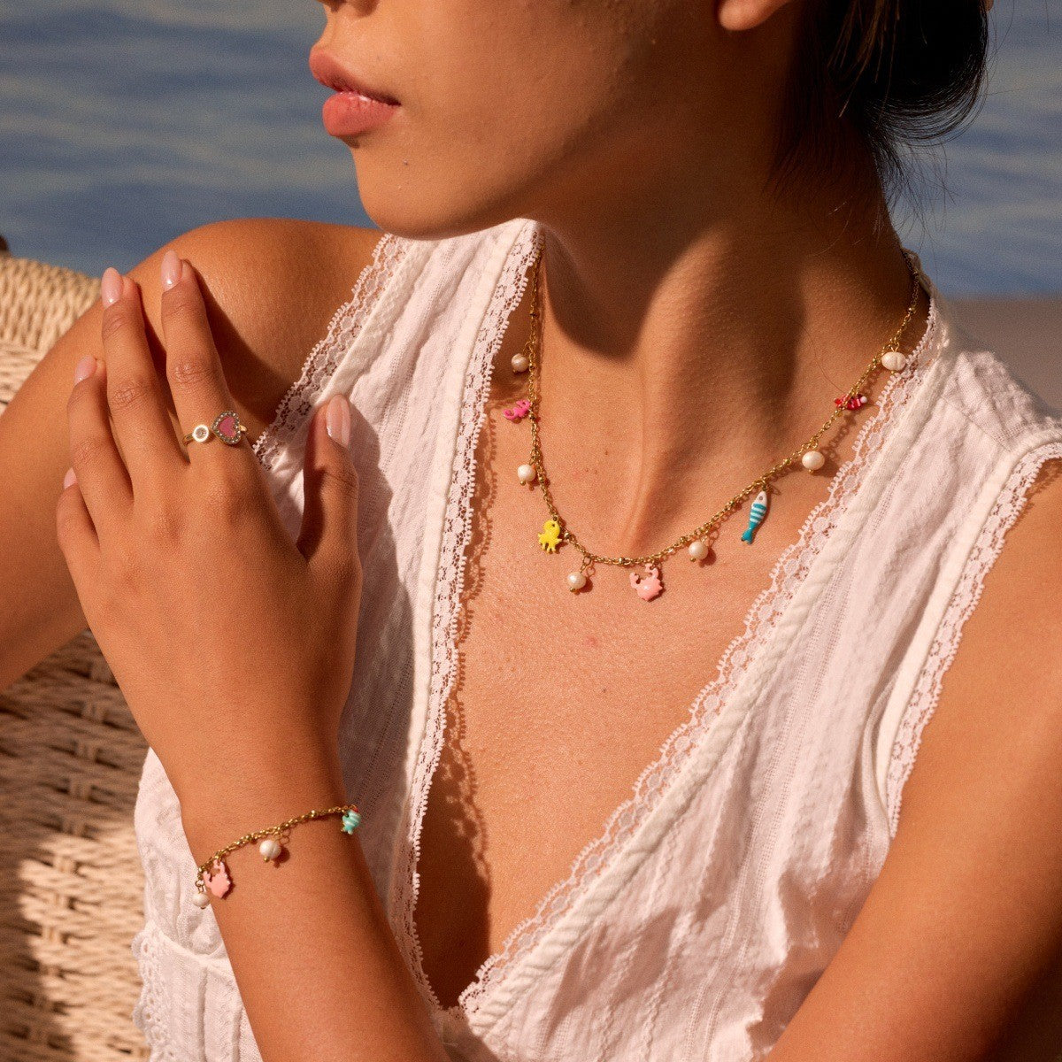 Conjunto Colar e Pulseira em Aço Inoxidável