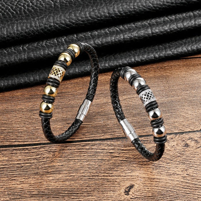 Pulseira de Couro com Zircônia