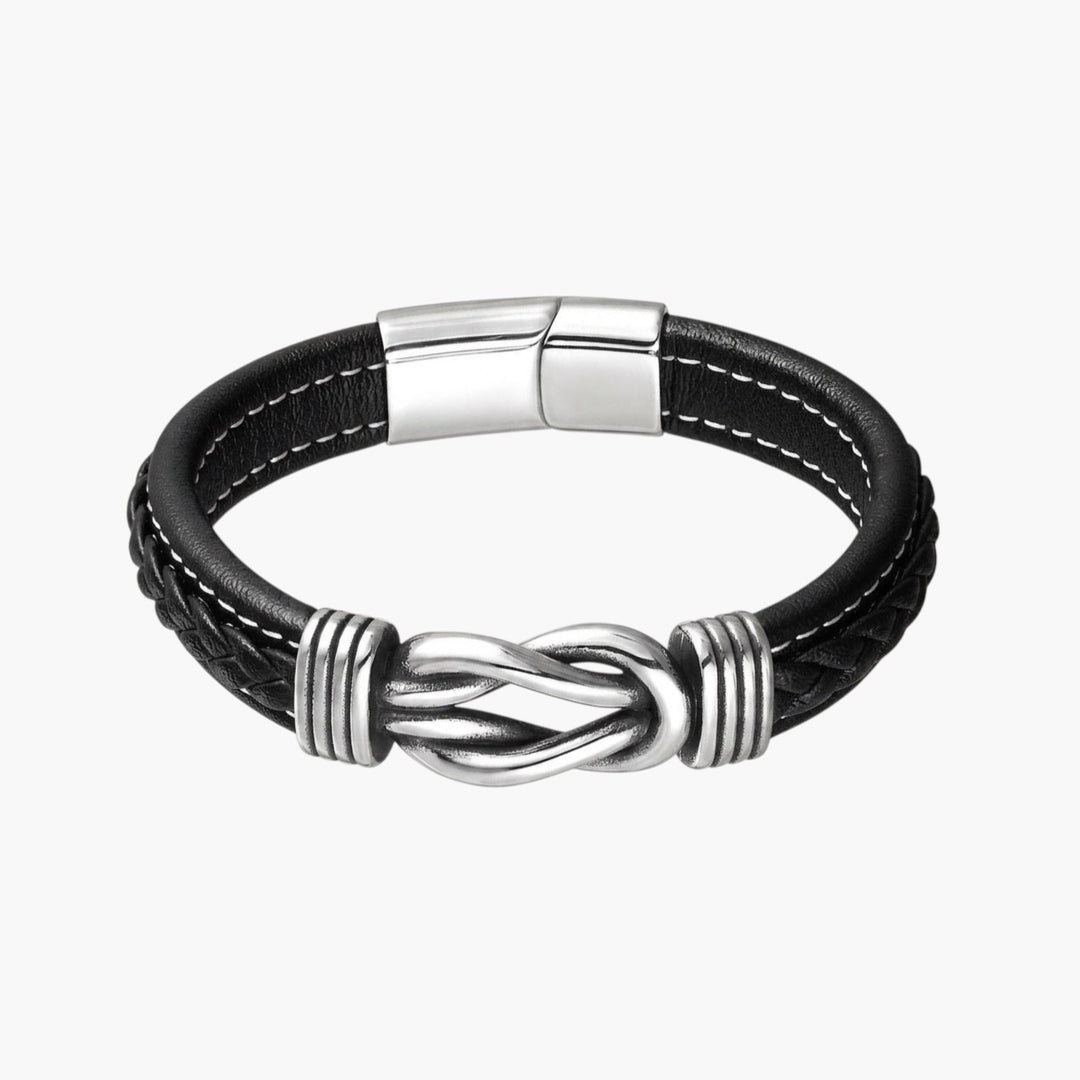 Pulseira de Couro com Nó Marinheiro em Aço Inoxidável