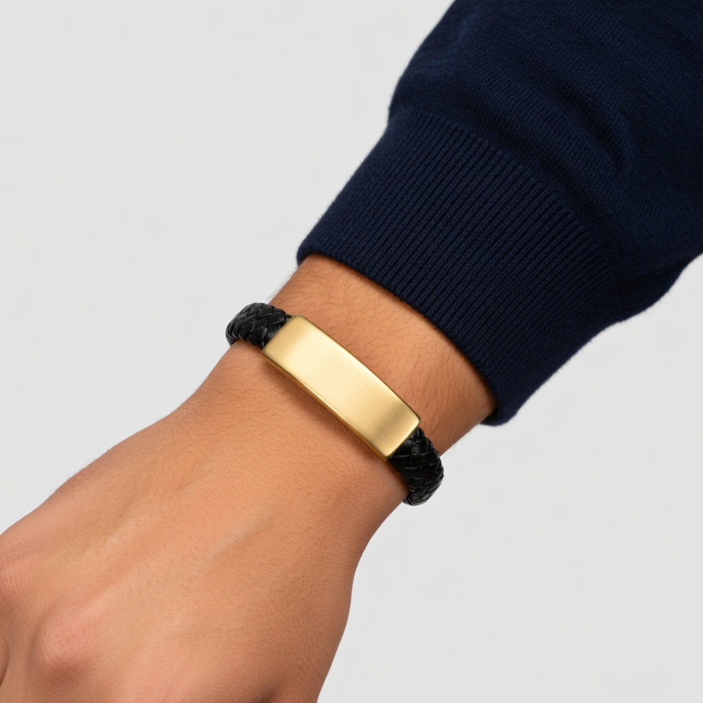 Pulseira de Couro e Aço Inoxidável