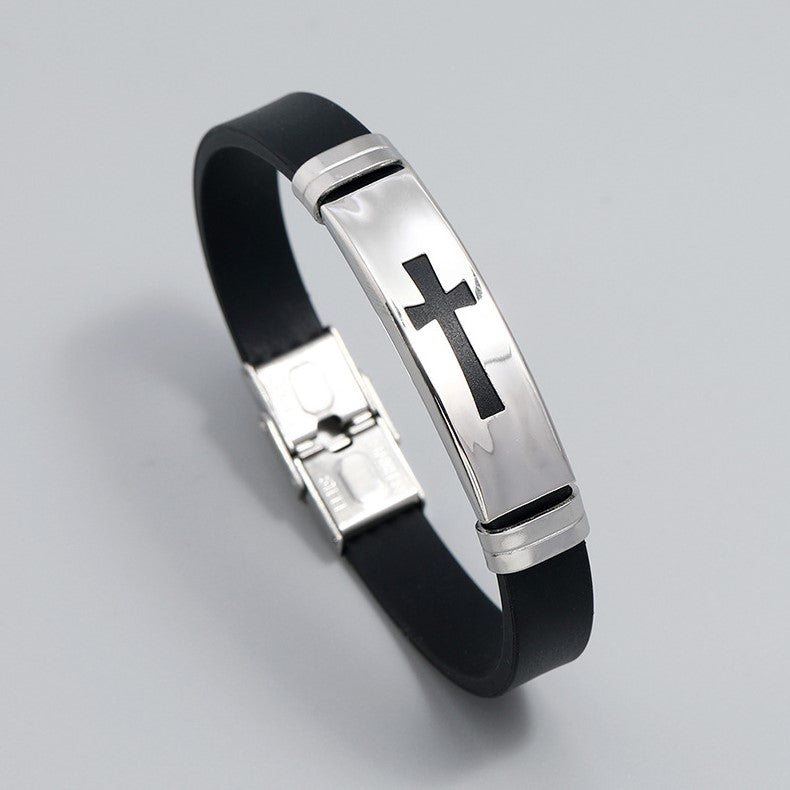 Pulseira de Couro e Aço Inoxidável