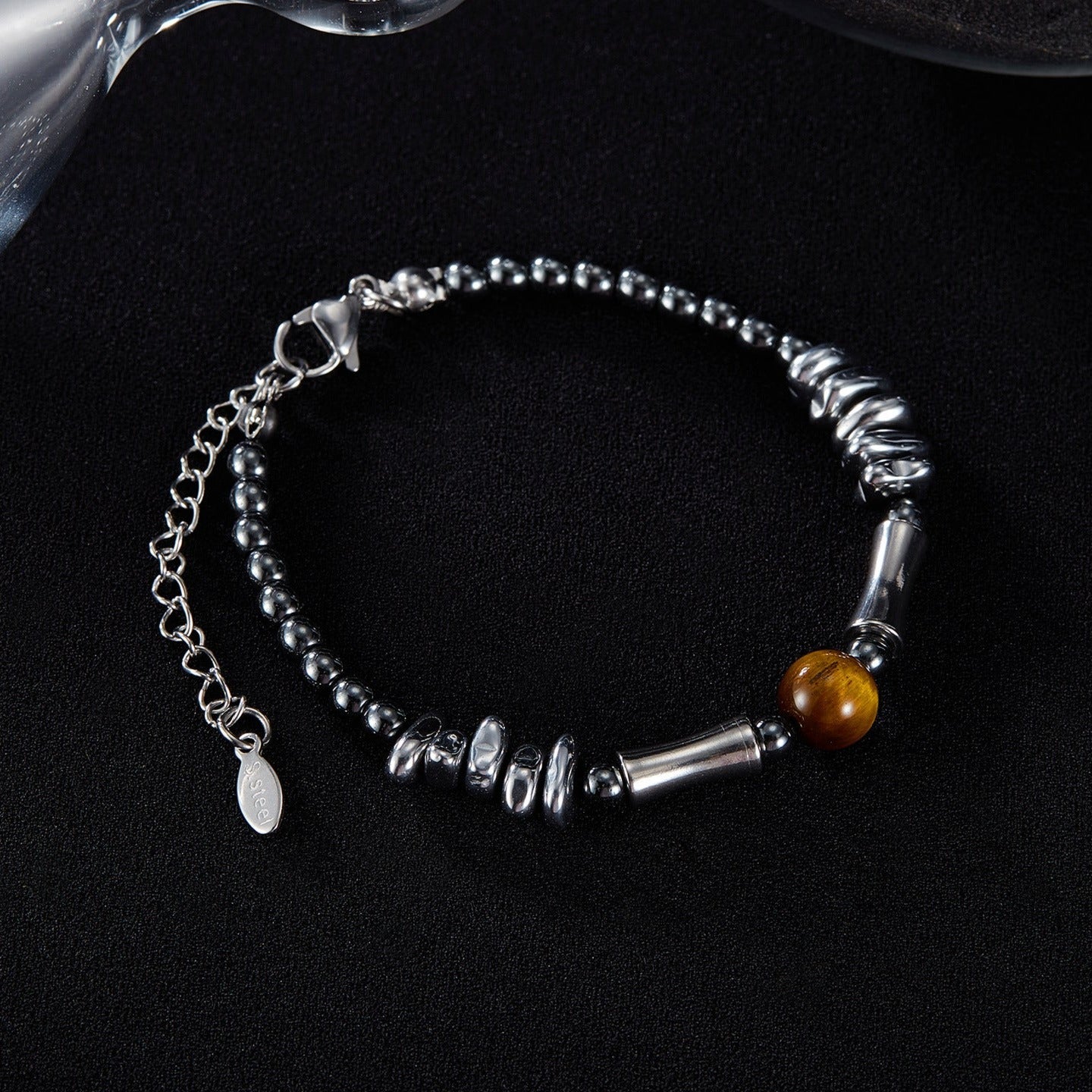 Pulseira em Aço Inoxidável e Pedra Natural