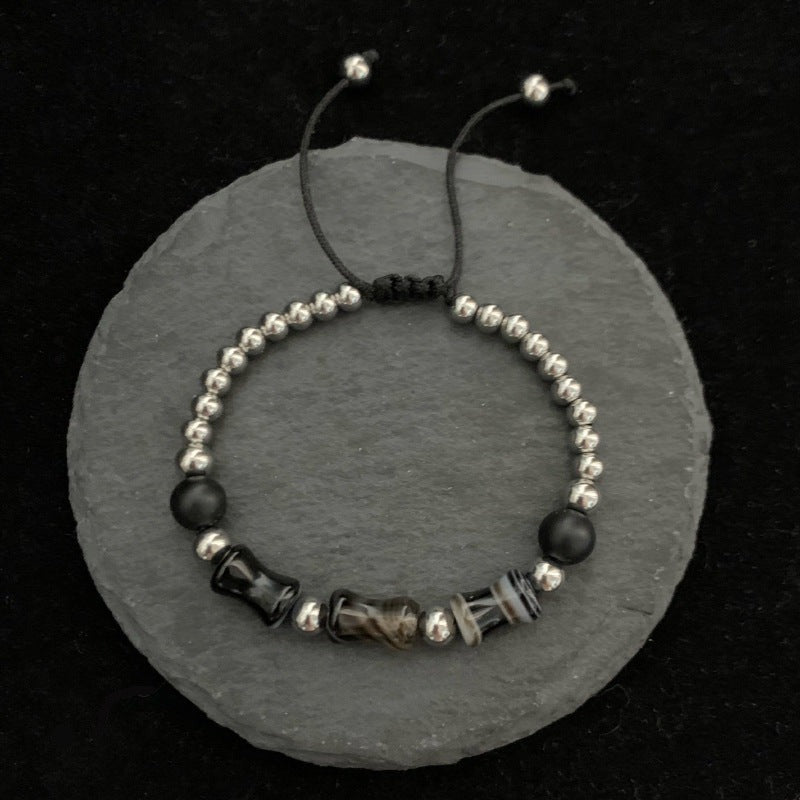 Pulseira Retro em Aço Inoxidável e Pedra Natural