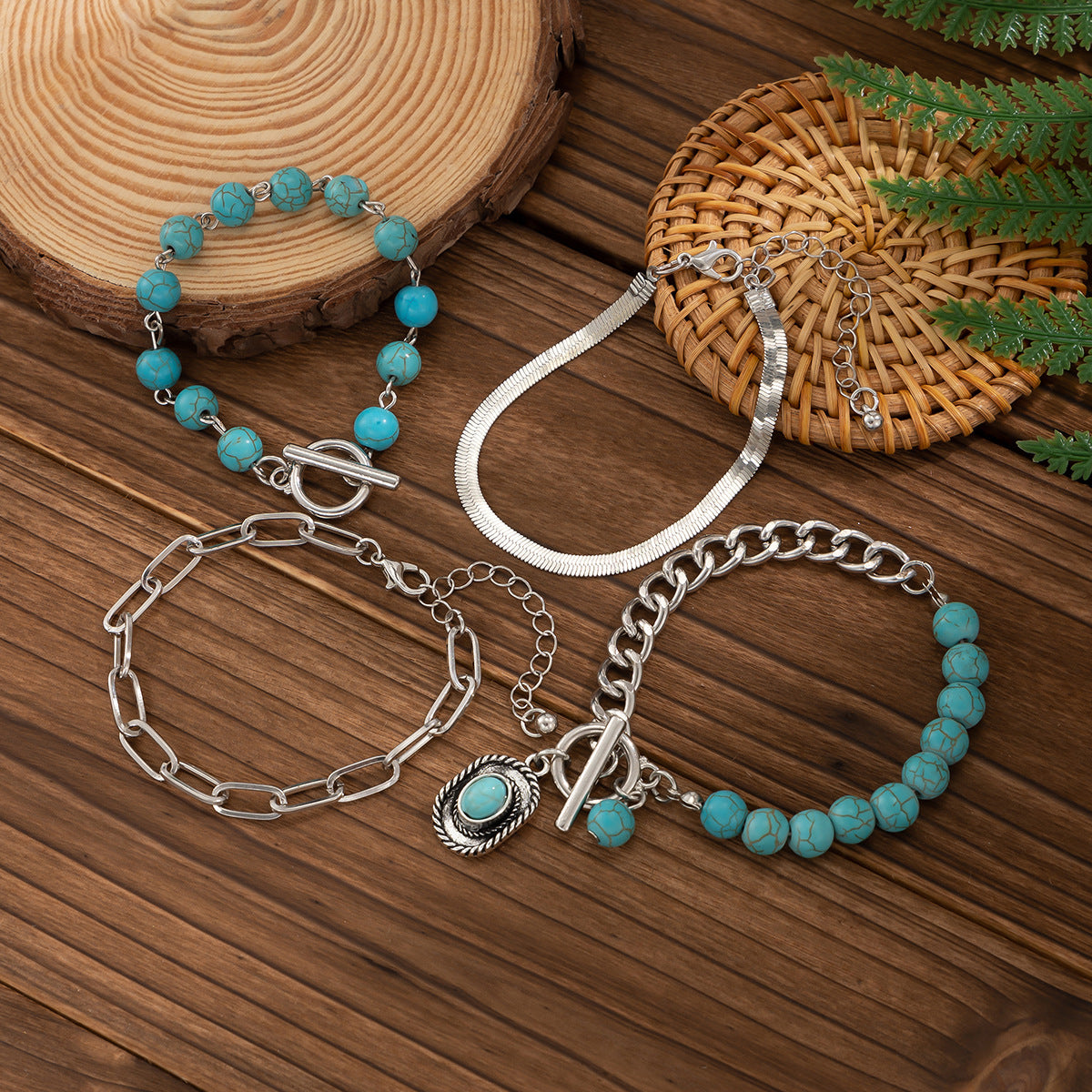 Conjunto de 4 Pulseiras Turquesa