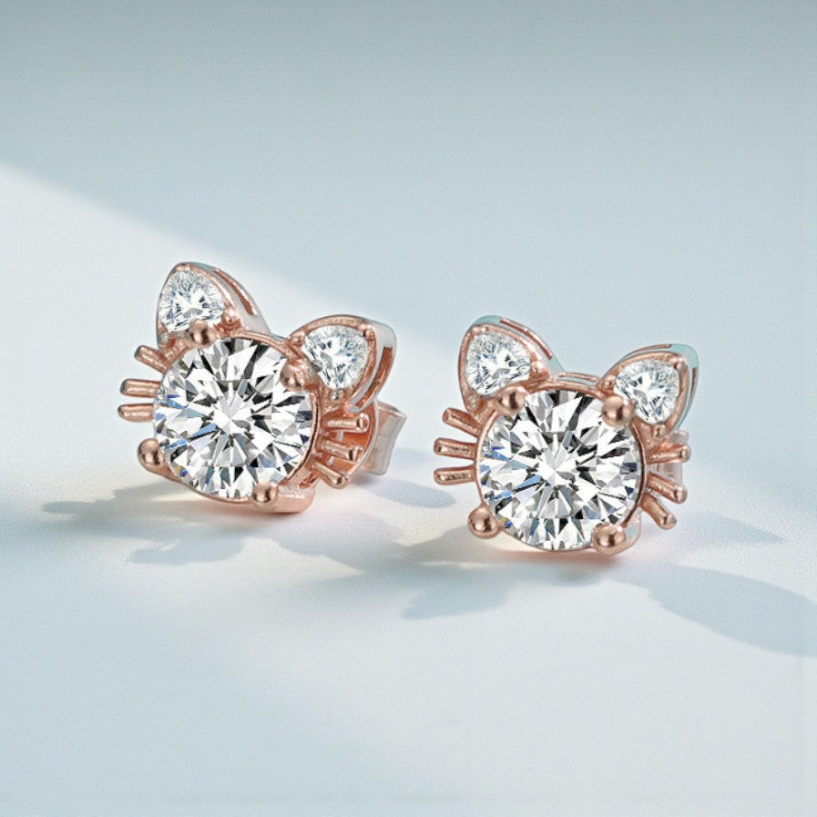 Brincos Cat em Prata 925 com Moissanite