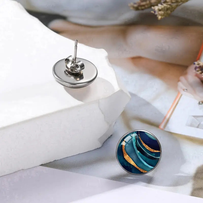 Brincos Mármore em Aço Inoxidável