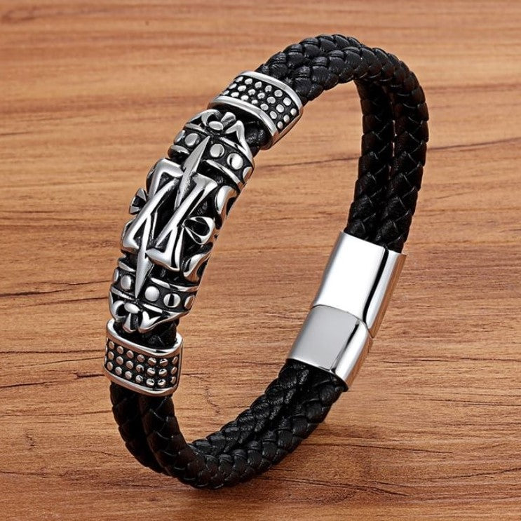 Pulseira de Couro e Aço Inoxidável