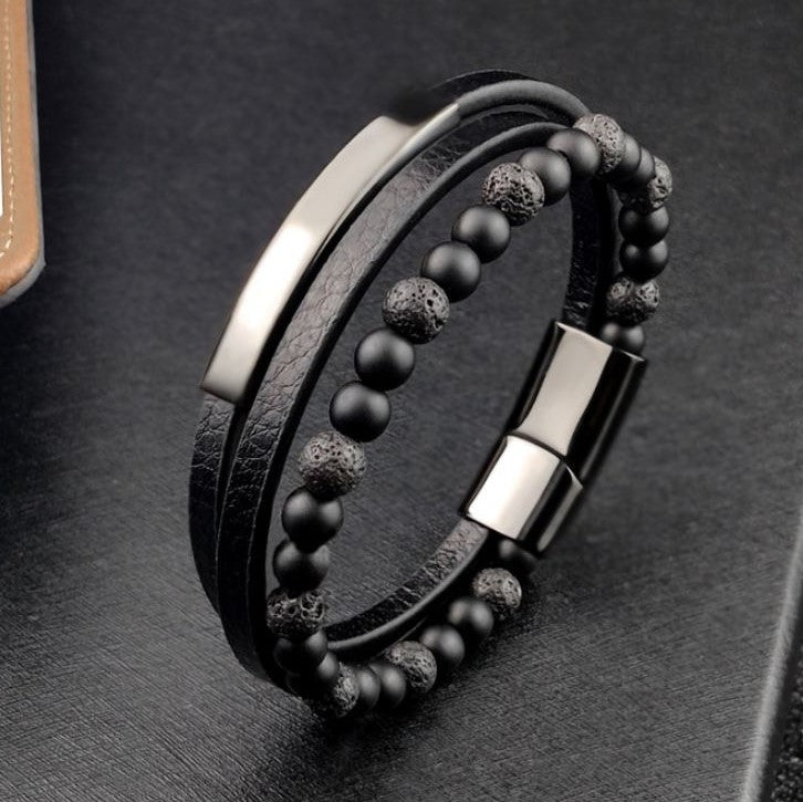 Pulseira de Couro com Pedra Natural