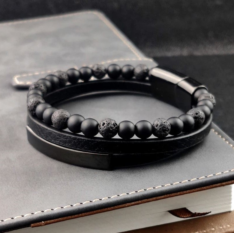 Pulseira de Couro com Pedra Natural